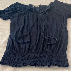 Show off your Shoulders in this Stretch Belle du Jour Navy Blue Short Sleeve Top